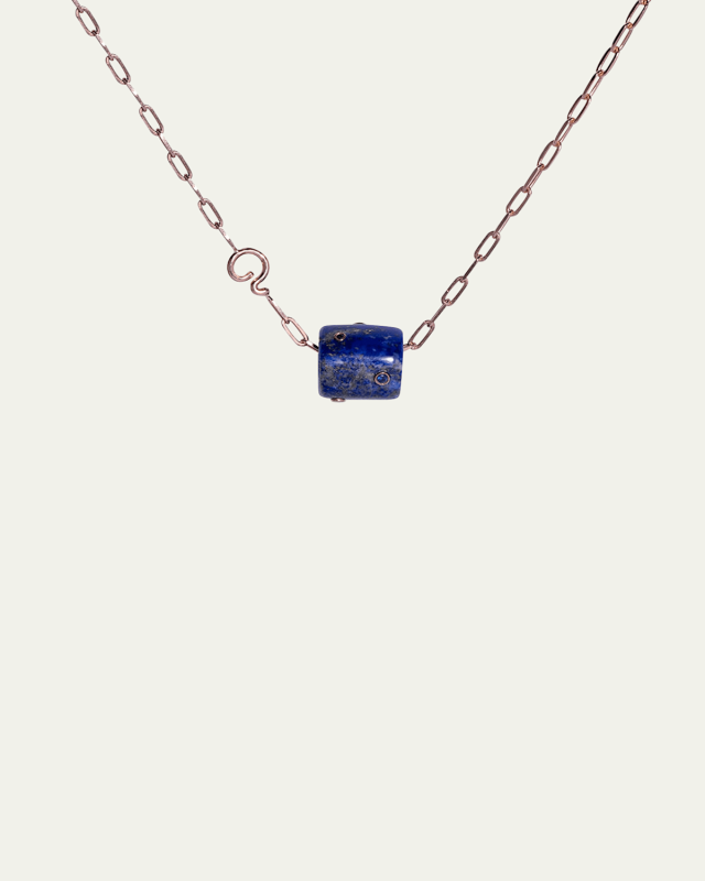 14K Rose Gold Sapphire Lapis Snow Globe Necklace